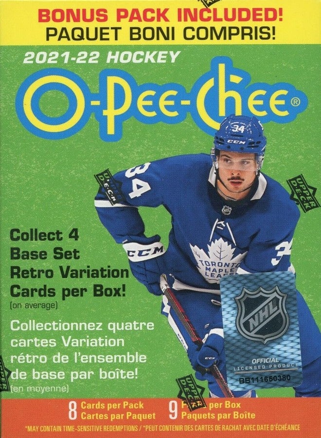Upper Deck 2021 2022 Upper Deck O Pee Chee Hockey Series Sealed Blaster Box of Packs with Chance for Short Printed Rookies and Stars plus Blaster EXCLUSIVE Yellow Bordered Tallboys - Image 1