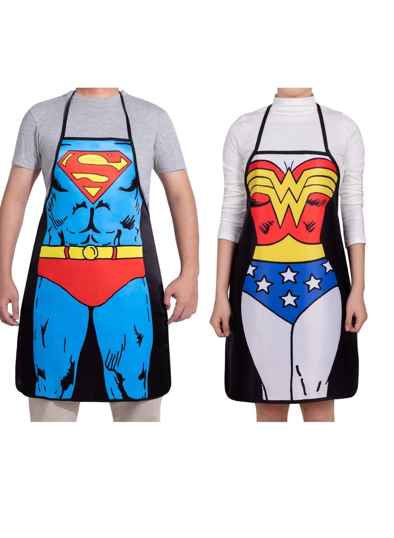 SOLARAE Funny Novelty Apron Kitchen Gift Xmas Cooking BBQ Party Apron for Men and Women Gift Superman Wonder Woman Aprons - Image 1