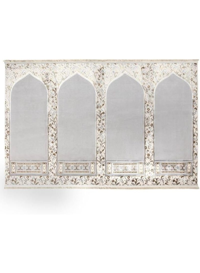 طقم سجادة صلاة مخملية فاخرة متعددة الأشخاص - قطعتان، ألوان محايدة، 120x200 سم و 80x120 سم - Image 3