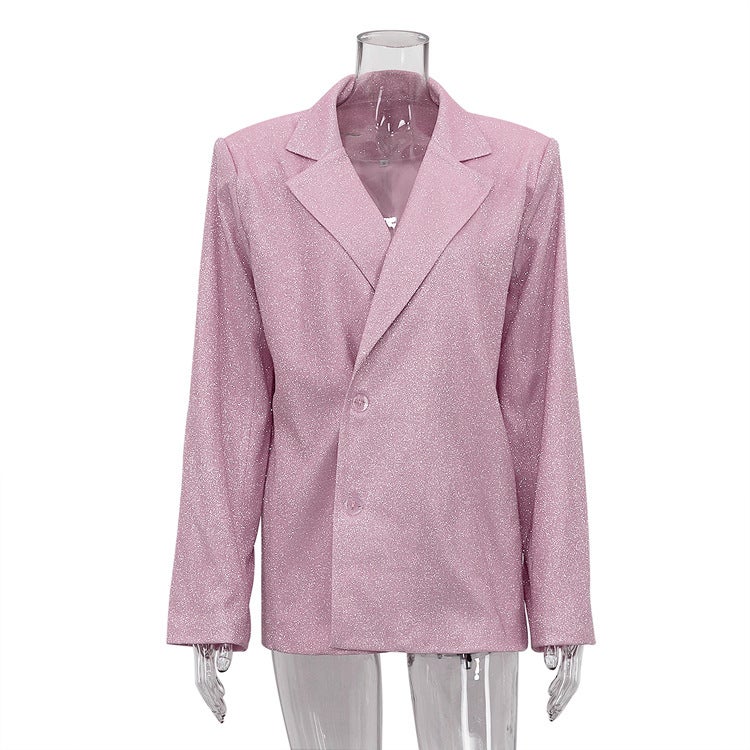 Chic Sequin Vest Pantsuit Evening Clubwear (Powder) coat 