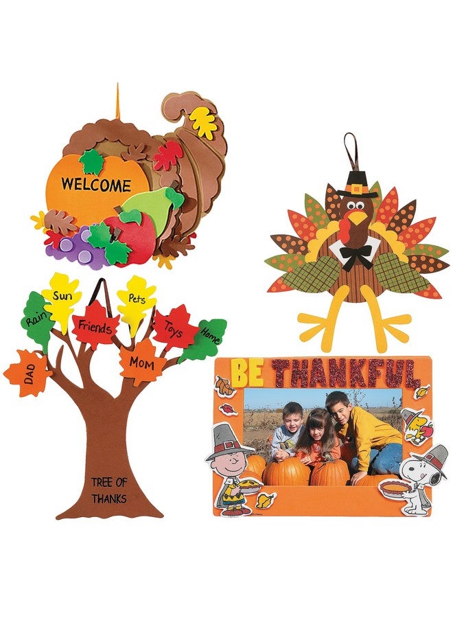 MEET Craft Kits Thanksgiving & Autumn ; Peanuts Be Thankful Picture Frame Magnet Kit Foam Cornucopia Door Sign Kit Turkey Making Kit & "Tree Of Thanks" Kit ; Kids Family Holiday Activities Gift Set - Image 2