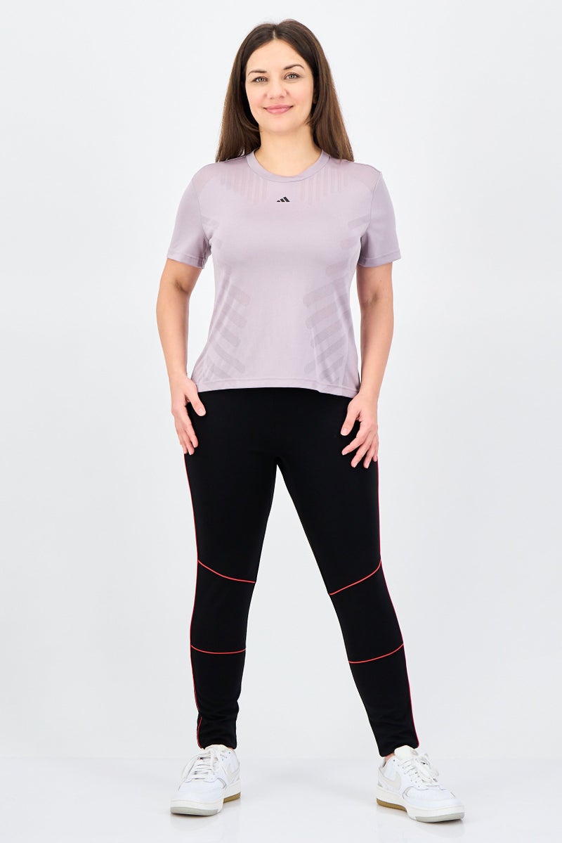 Adidas Women Sportswear Fit Short Sleeve Training Top, Light Purple - Image 3