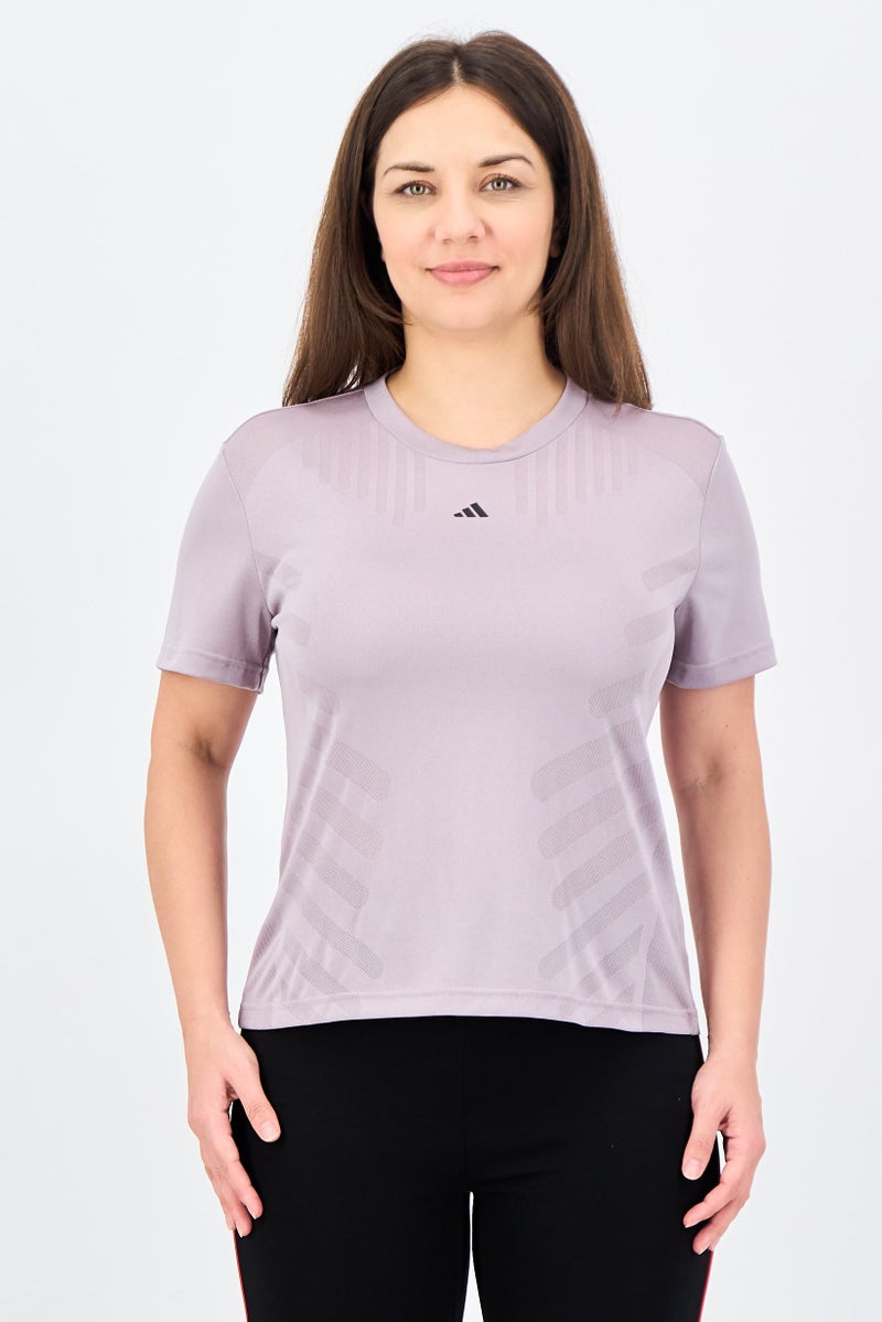 Adidas Women Sportswear Fit Short Sleeve Training Top, Light Purple - Image 1
