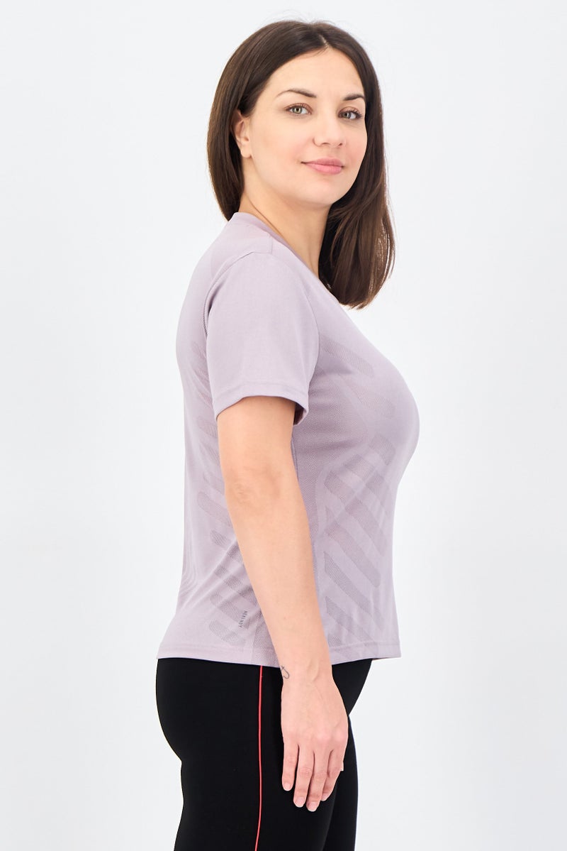 Adidas Women Sportswear Fit Short Sleeve Training Top, Light Purple - Image 2