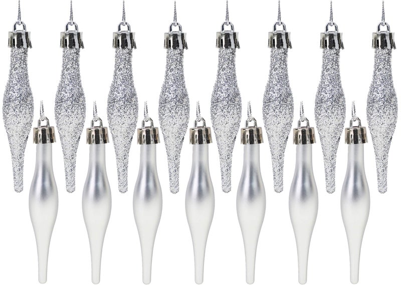 Christmas Concepts Pack Of 1585cm 85mm 34 Droplet Baubles  Matte  Glitter Design  Christmas Baubles Silver