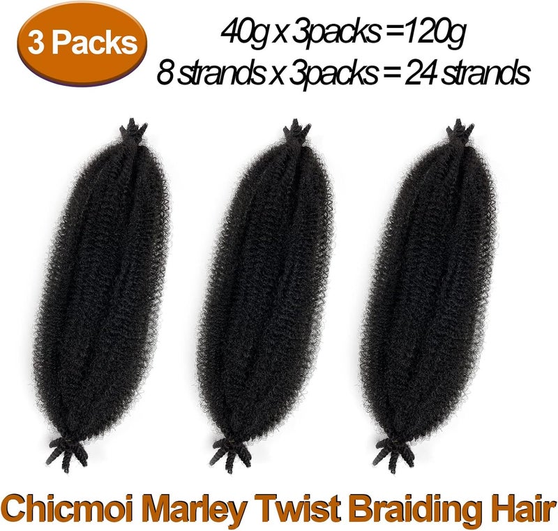 Chicmoi Marley Twist Braiding Hair 16 Inch Springy Afro Twist Hair 3 Packs Kinky Twist Hair for Braiding 1B Black Spring Twist Hair Curly Braiding Hair Extension for Black Women - Image 4