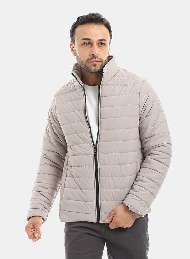 Andora Pump Self Patterened Long Sleeves Jacket-Grey - Image 1