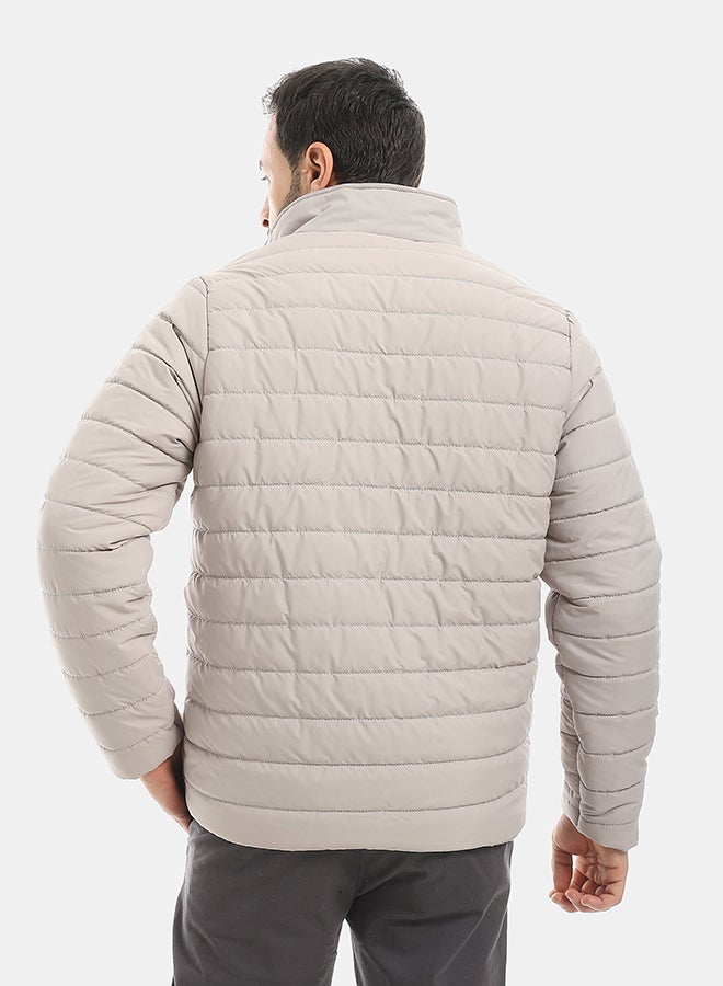 Andora Pump Self Patterened Long Sleeves Jacket-Grey - Image 3