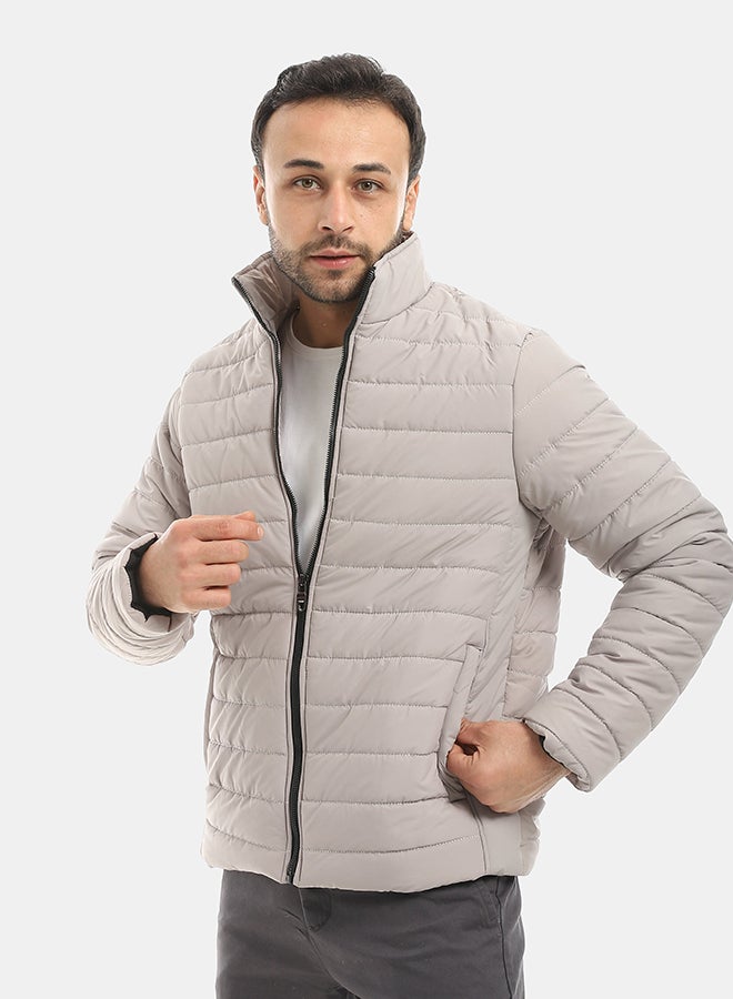 Andora Pump Self Patterened Long Sleeves Jacket-Grey - Image 2