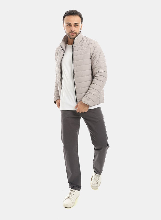 Andora Pump Self Patterened Long Sleeves Jacket-Grey - Image 5