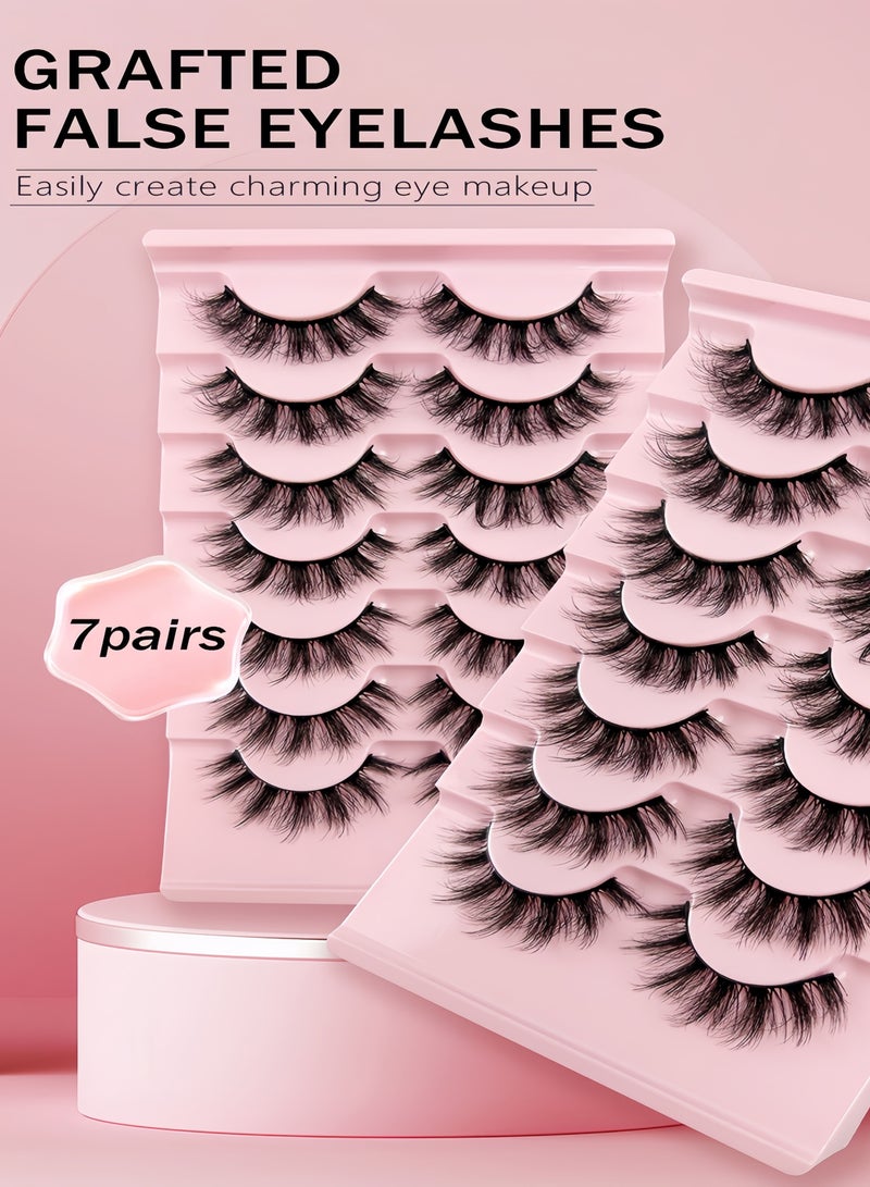 （7 أزواج） رموش صناعية فوضوية فوضوية رقيق، رموش صناعية مجعدة ناعمة، رموش صناعية قابلة لإعادة الاستخدام لمحاكاة الرموش الطبيعية للمكياج - Image 4
