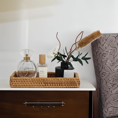 ORDELITE Rattan Bathroom Tray Countertop, Wicker Toilet Tank Basket, Decorative Bathroom Vanity Tray for Decor Coffee Table - Image 3