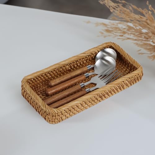 ORDELITE Rattan Bathroom Tray Countertop, Wicker Toilet Tank Basket, Decorative Bathroom Vanity Tray for Decor Coffee Table - Image 5
