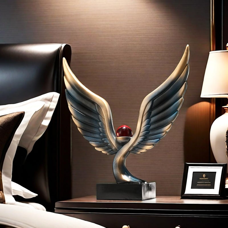 SHTWX Abstract Eagle with Crystal Ball Statue Resin Art Sculpture Frgurines Gift for Home Decor Office Living Room Desktop Display Decorative Decoration (Blue) - Image 4