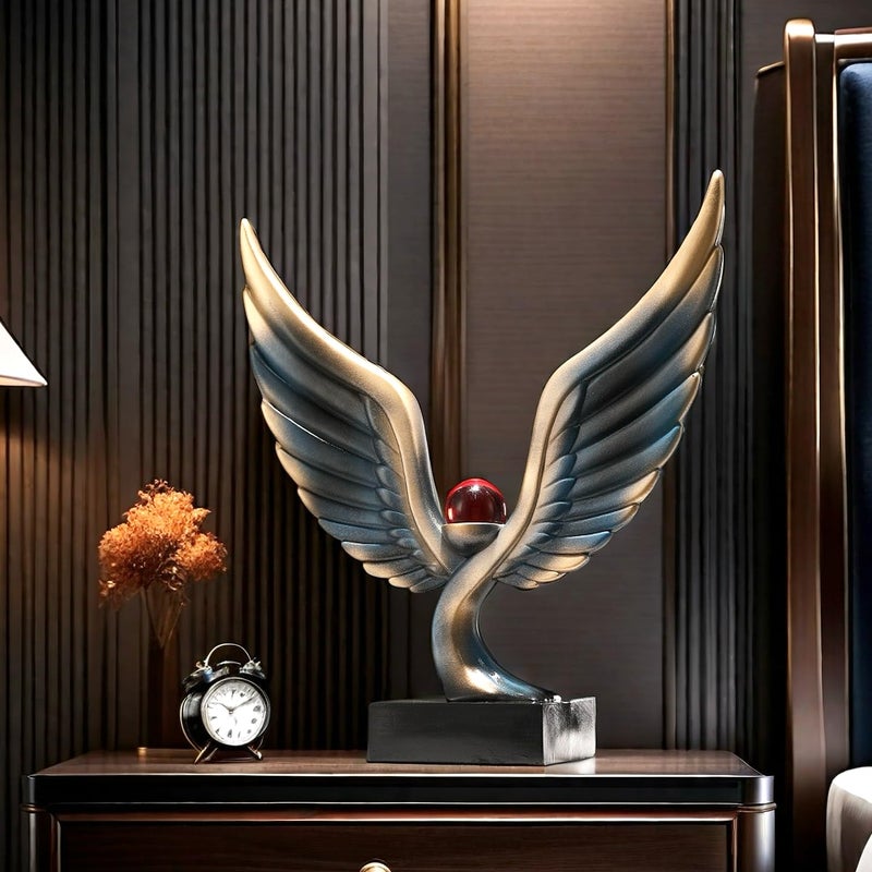 SHTWX Abstract Eagle with Crystal Ball Statue Resin Art Sculpture Frgurines Gift for Home Decor Office Living Room Desktop Display Decorative Decoration (Blue) - Image 2