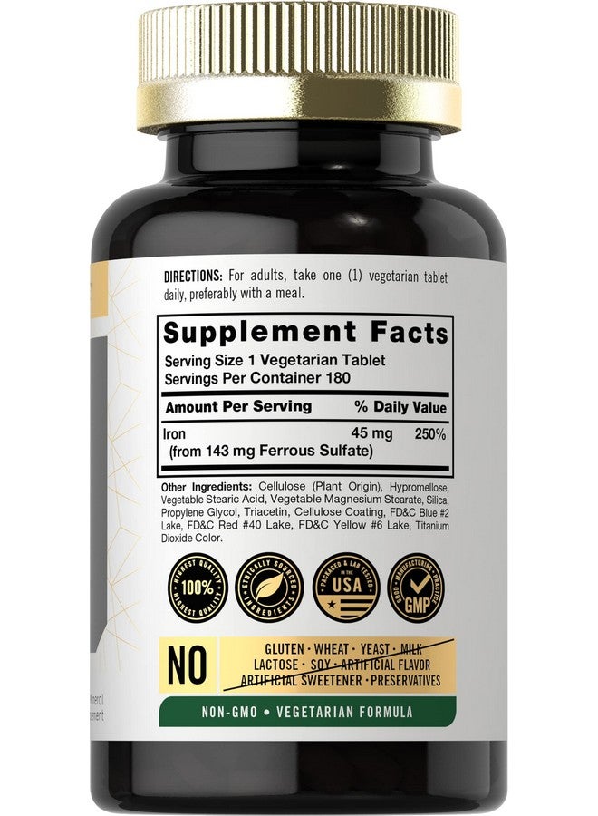 حديد كارلايل بطيء الإطلاق ٤٥ ملغ | ١٨٠ قرصًا | مكمل غذائي معدني كبريتات الحديدوز | للرجال والنساء | تركيبة نباتية، خالية من الكائنات المعدلة وراثيًا، وخالية من الغلوتين - Image 2