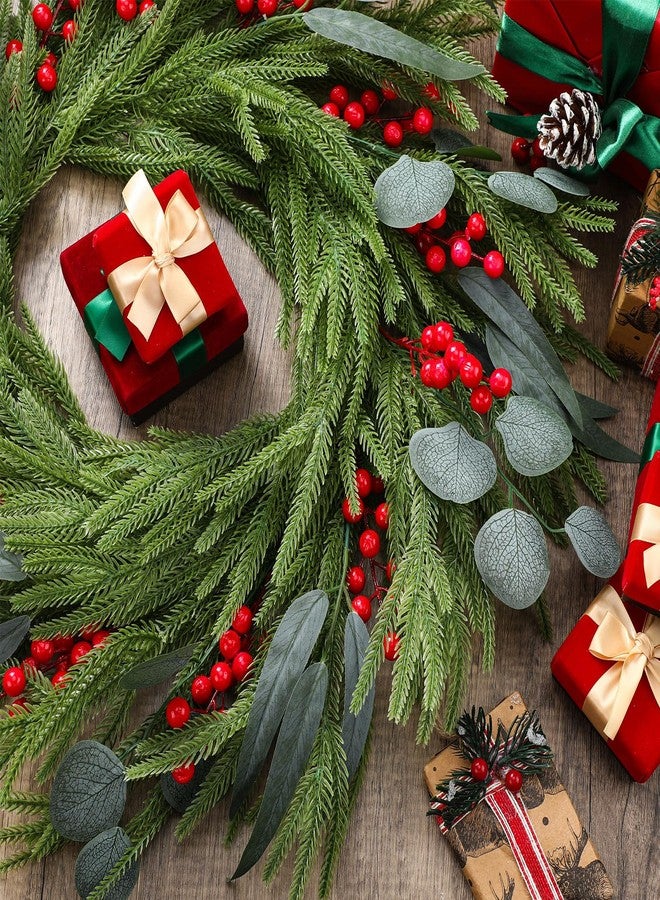 أكاليل عيد الميلاد الشتوية من Knitgrip مقاس 24 بوصة للباب الأمامي، إكليل باب عيد الميلاد من أغصان الصنوبر النورفولكي الاصطناعية لتزيين المنزل والمكتب والمنزل الريفي الخارجي في المهرجانات (توت) - Image 5