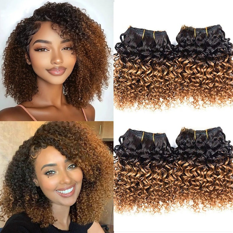 hengya Kinky Curly Bundles Human Hair 4 Bundles Curly Bundles Human Hair 1B/30 Color Afro Weave 12A Brazilian Curly Virgin Hair (8888,1B/30) - Image 1