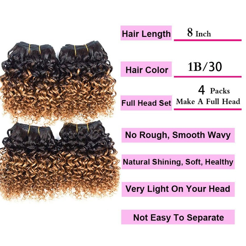 hengya Kinky Curly Bundles Human Hair 4 Bundles Curly Bundles Human Hair 1B/30 Color Afro Weave 12A Brazilian Curly Virgin Hair (8888,1B/30) - Image 4