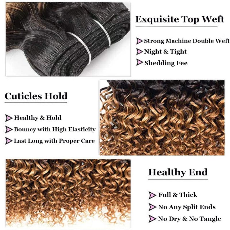 hengya Kinky Curly Bundles Human Hair 4 Bundles Curly Bundles Human Hair 1B/30 Color Afro Weave 12A Brazilian Curly Virgin Hair (8888,1B/30) - Image 5