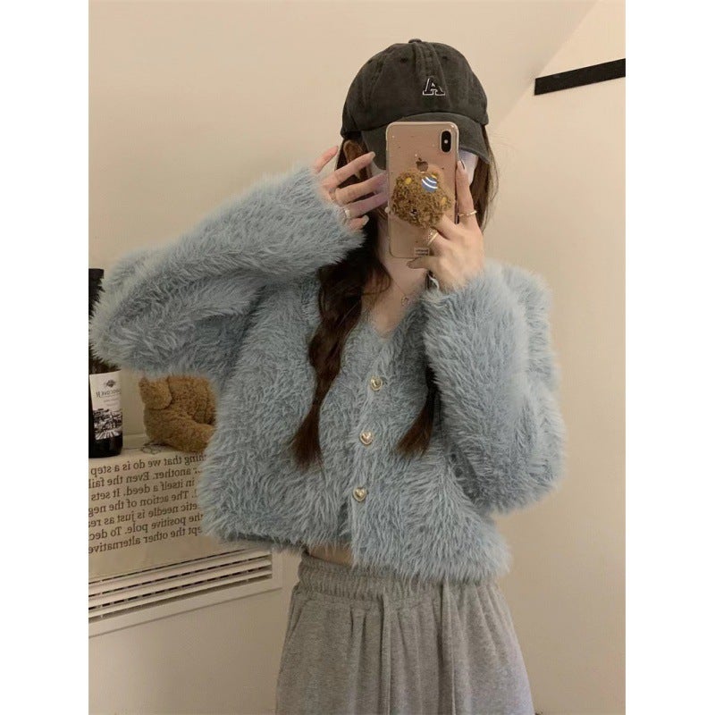 High-grade soft glutinous plush short V-neck sweater women's autumn and winter gentle top Korean style thickened winter sweater - Image 5