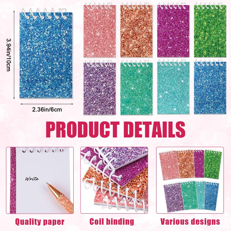 Sherr 16 Pcs Glitter Pens and Notebooks Set Mini Spiral Notepads Fancy Pens for Kids Girls Women Sparkly Sequins Journaling Ballpoint Christmas Birthday Gift Classroom Rewards(Classic Color) - Image 3