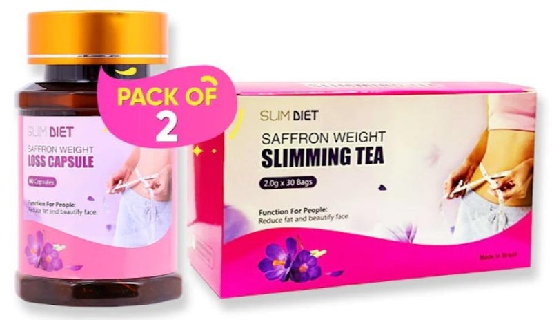 Slim Diet Saffron Weight Loss Slimming Tea and Capsules, Dynamic Duo for Accelerated Weight Loss and Powerful Fat Burning with Detox Herbal Tea (30 Tea Bags) and Antioxidant-Rich Capsules (60 Capsules