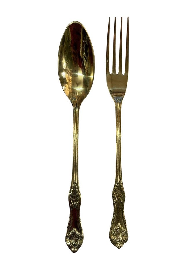 Coolboss Pure Brass Fork & Spoon Set - Tableware Cutlery Set (Heavy Gauge &7 Inch Height) - Image 1