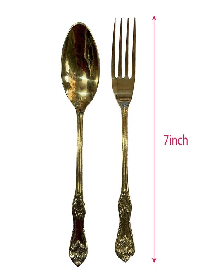 Coolboss Pure Brass Fork & Spoon Set - Tableware Cutlery Set (Heavy Gauge &7 Inch Height) - Image 2