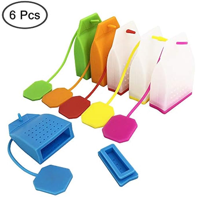 FineGood 6 Pcs Silicone Tea Infusers Reusable Safe Loose Leaf Tea Bags Strainer Filter With Long Rope  6 Colors - Image 3
