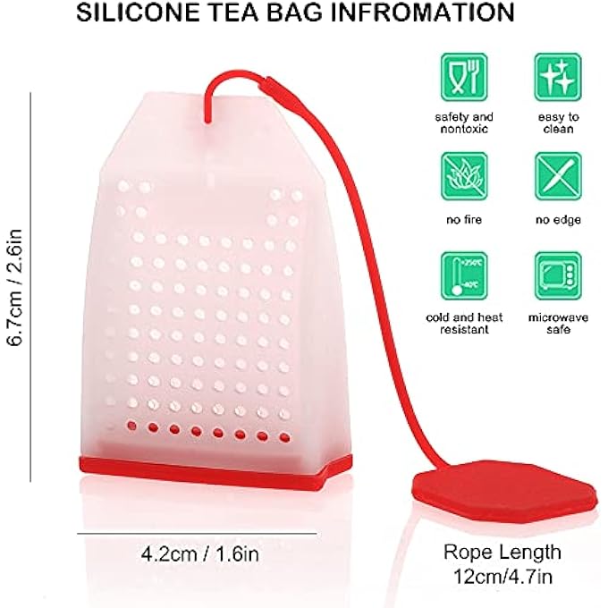 FineGood 6 Pcs Silicone Tea Infusers Reusable Safe Loose Leaf Tea Bags Strainer Filter With Long Rope  6 Colors - Image 5