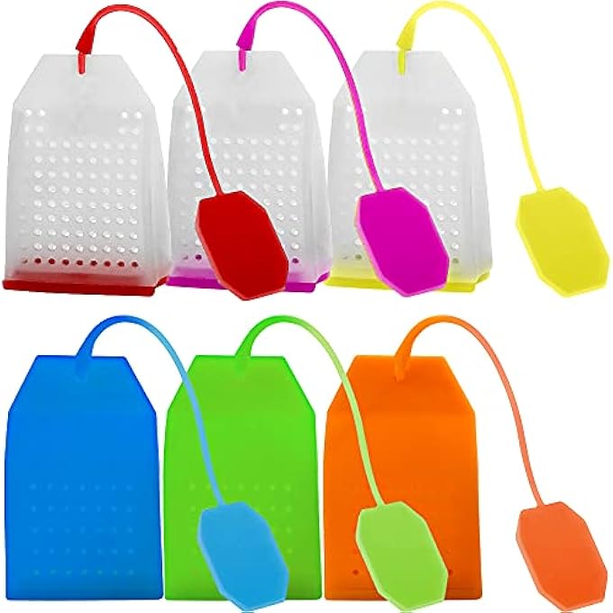 FineGood 6 Pcs Silicone Tea Infusers Reusable Safe Loose Leaf Tea Bags Strainer Filter With Long Rope  6 Colors - Image 1