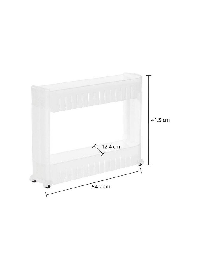 FLIPZON - FLIPZON 2 Layer Plastic Space Saving Storage Organizer Slim Rack Shelf with Wheels | Slim Slide Out Kitchen Trolley Rack Holder Storage Organizer for Kitchen, Bathroom (White) - Image 1