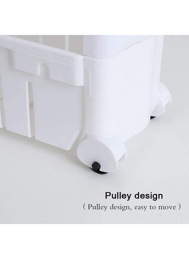FLIPZON - FLIPZON 2 Layer Plastic Space Saving Storage Organizer Slim Rack Shelf with Wheels | Slim Slide Out Kitchen Trolley Rack Holder Storage Organizer for Kitchen, Bathroom (White) - Image 1