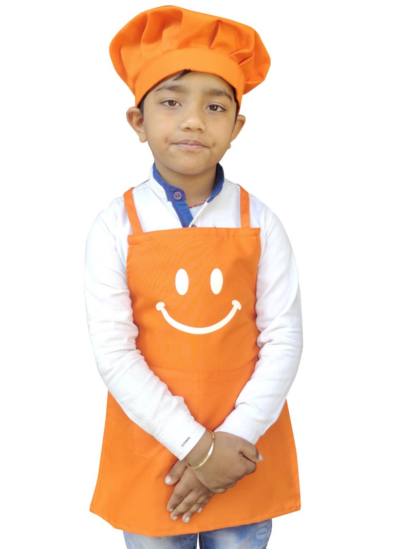 Switchon Polyester Waterproof Adjustable Kids Multi purpose Cooking Apron with a chef cap School Apron - for 3 years to 6.5 years Proudly made in india (Orange) - Image 2