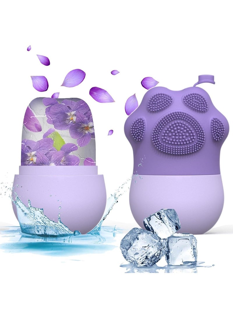 Generic Upgrade 2 in 1 Ice Roller for Face, Cat Paw Shape Beauty Facial Massage & Washing, Glow Cube for Face, Skin Care Tools for Eye Wrinkles, Acne Puffiness Relief (Purple)  - Image 1