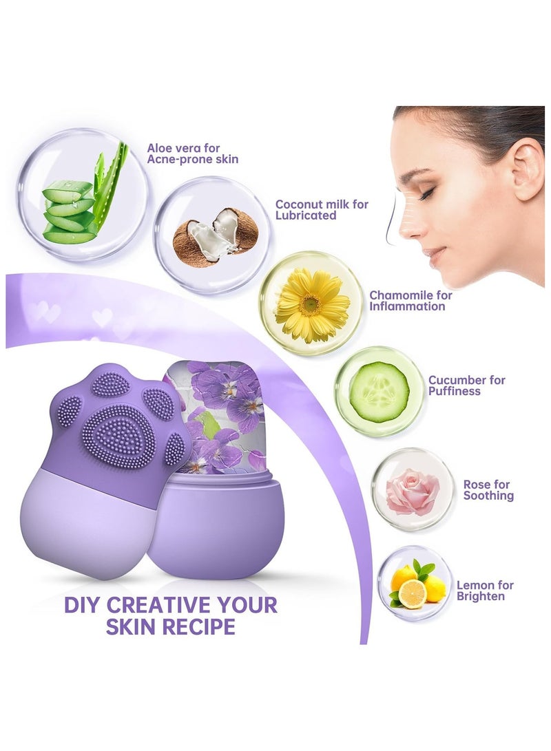 Generic Upgrade 2 in 1 Ice Roller for Face, Cat Paw Shape Beauty Facial Massage & Washing, Glow Cube for Face, Skin Care Tools for Eye Wrinkles, Acne Puffiness Relief (Purple)  - Image 3