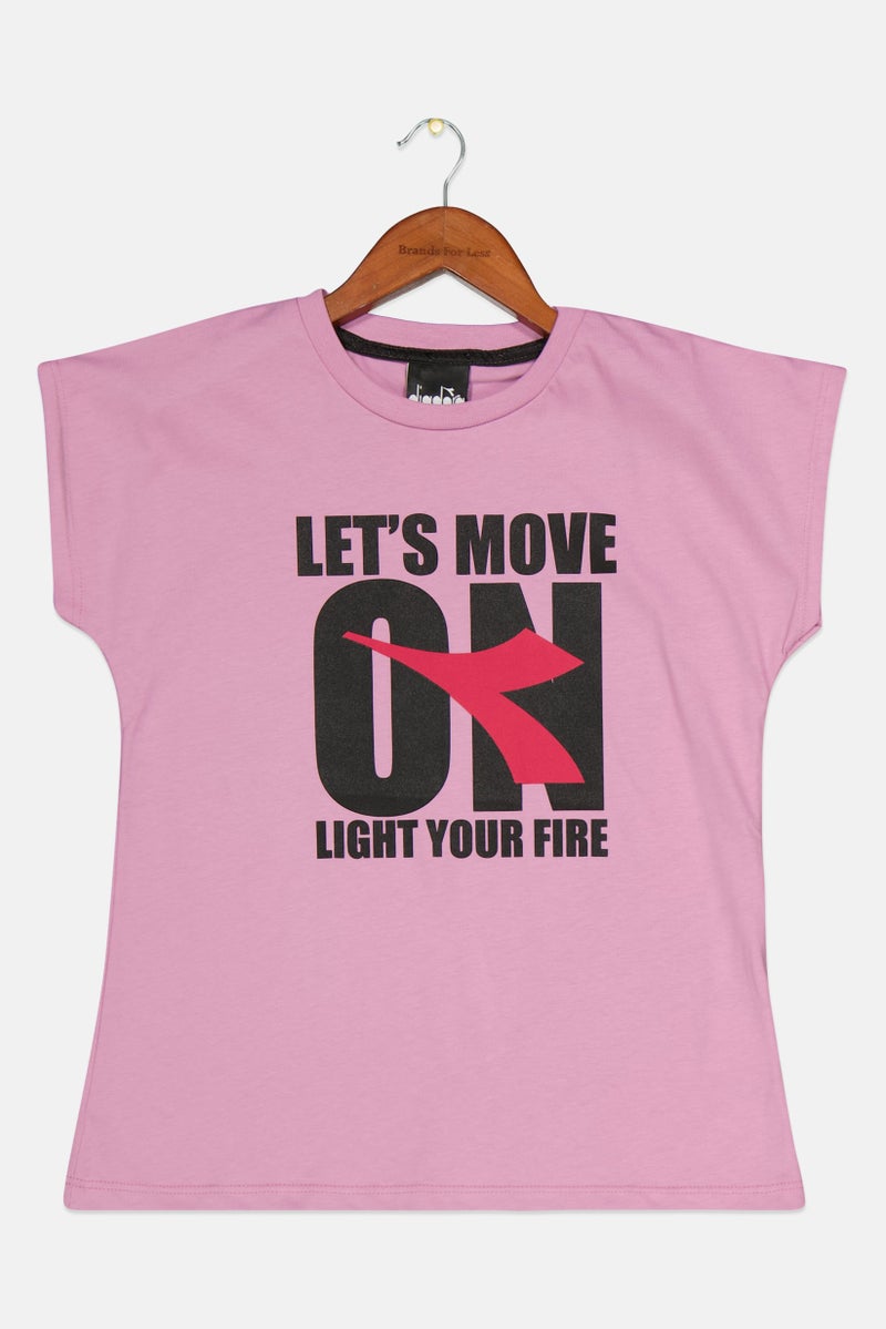 DIADORA Kids Girl Crew Neck Short Sleeves Graphic Printed T-Shirt, Purple - Image 1