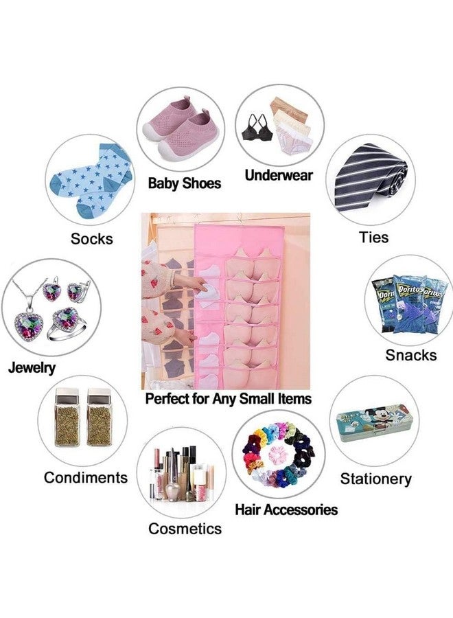 KHANAK Plastic 30 Pockets Double Sided Clear Hanging Bag Underwear Bra Socks Hanger Storage Organizer Wall Hanging Closet Shelves Storage Pockets (Rose) - Image 2
