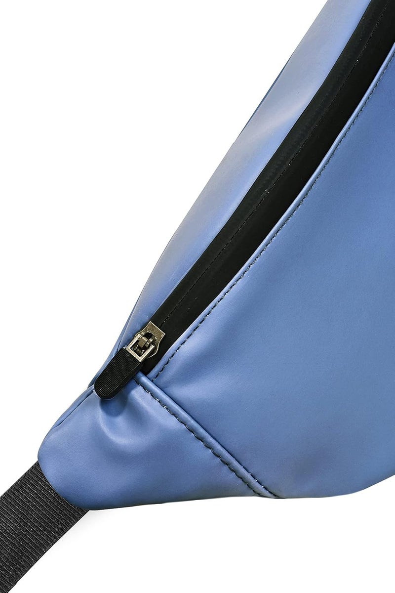 Syutm Unisex Premium Leather Waist Pack Travel Handy Hiking Zip Pouch Elegant Style Document Money Phone Belt Sport Bag for Men and Women Adjustable Strap (Blue) - Image 3