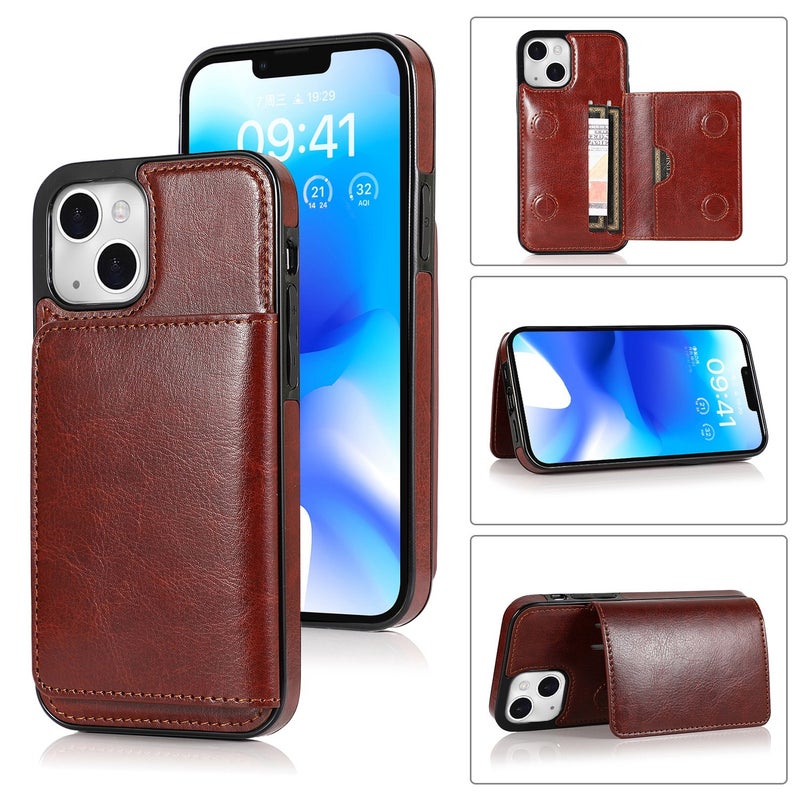 HuHa Protective Cover For iPhone 14 Plus Shockproof PU + TPU Phone Case(Brown) - Image 1