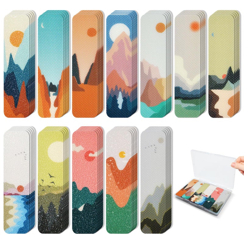 TOEMUR 72 Pieces Anxiety Sensory Stickers with Storage Box - Calming Stickers 2 Textured Surface - Fidget Strips for Office & Classroom Desk Adult & Teen Stress (Landscape) - Image 1