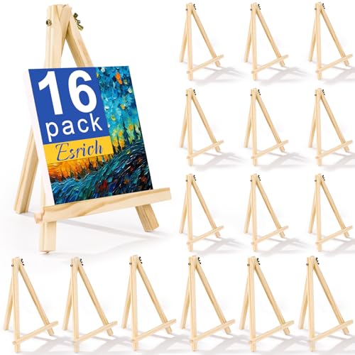 ESRICH 16 Pack 9 Inch Wood Easels Easel Stand for Painting Canvases Art and Crafts Tripod Painting Party Easel Kids Student Tabletop Easels for Painting Portable Canvas Photo Picture Sign Holder