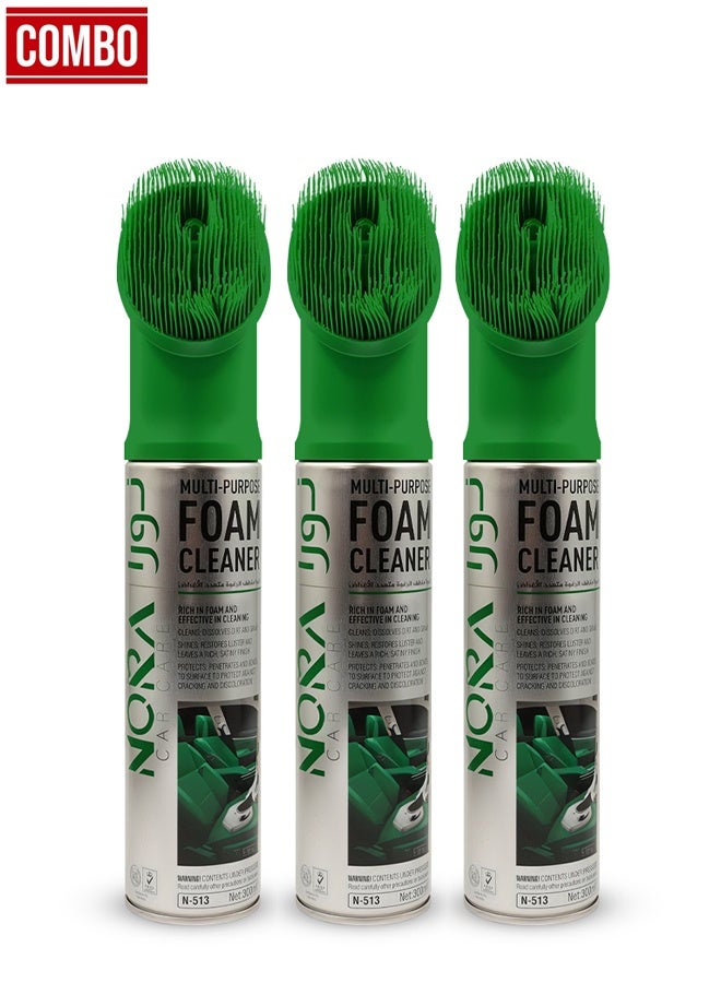 Nora Combo - 3pcs NORA Car Care Foam Cleaner 300ML Deep Cleaning Spray for Fabric Leather Plastic and Vinyl Surfaces - N-513 - Image 1