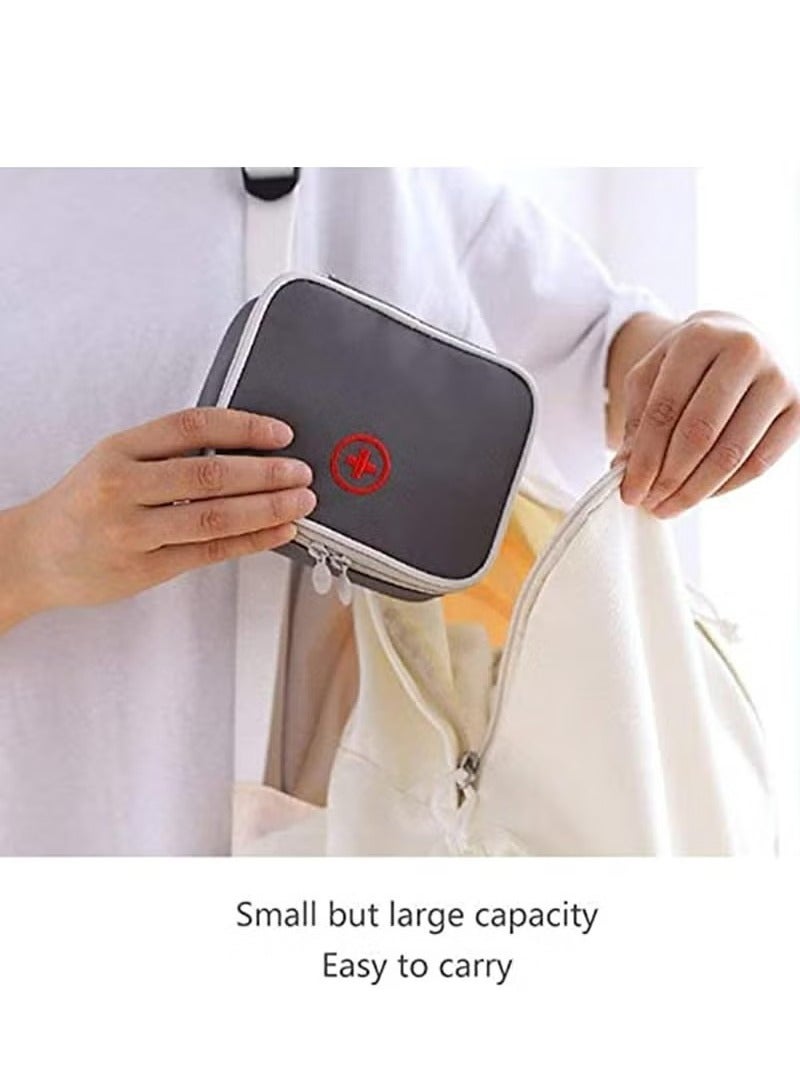 حقيبة إسعافات أولية صغيرة محمولة باللون الرمادي، منظم أدوية صغير بسحاب مزدوج للسفر والمنزل. - Image 5