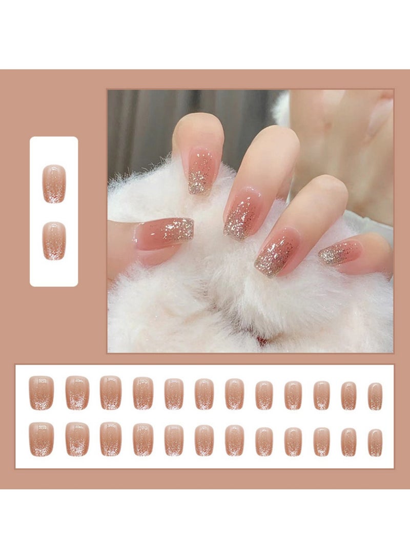 أظافر صناعية من 24 قطعة، أظافر صناعية قابلة للارتداء، قصيرة، متعددة الاستخدامات، قابلة للإزالة، لا تسبب ضررًا للأظافر، أظافر نهائية - Image 1