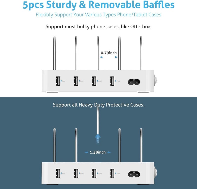 Soopii Charging Station for Multiple Devices, 4-Port Charger Station with 6 Charging Cables Included,Desk Organizer Charge Station for Phones, Tablets, and Other Electronics - Image 4