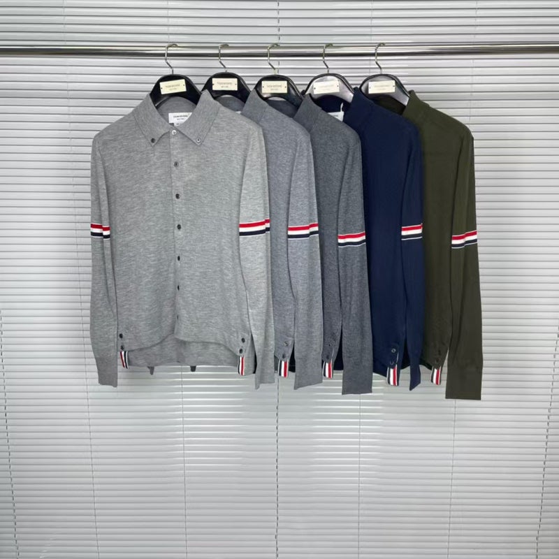 Tb Double-Sleeved Colorful Striped Lapel Sweater Cardigan For Men And Women Australian Wool Long-Sleeved Cardigan - Image 2
