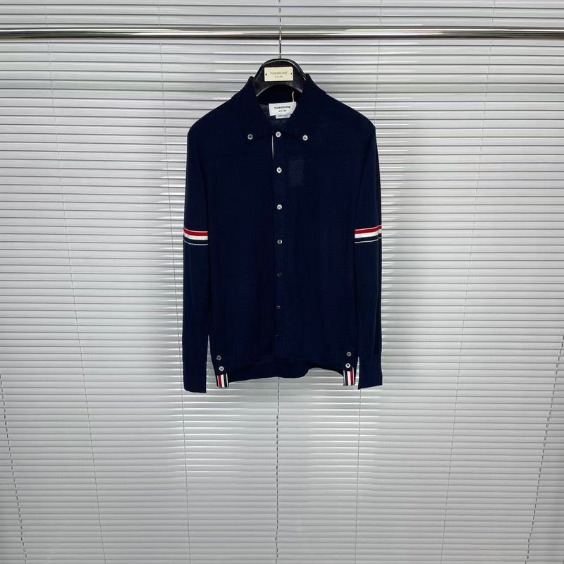 Tb Double-Sleeved Colorful Striped Lapel Sweater Cardigan For Men And Women Australian Wool Long-Sleeved Cardigan - Image 4