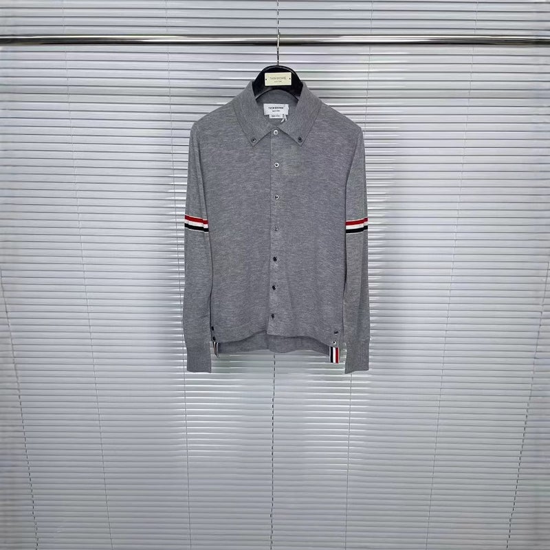 Tb Double-Sleeved Colorful Striped Lapel Sweater Cardigan For Men And Women Australian Wool Long-Sleeved Cardigan - Image 5
